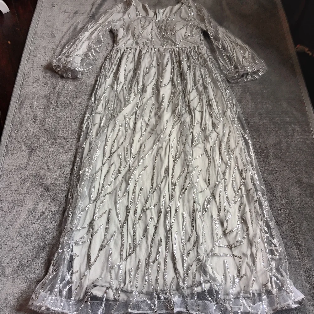 Icy Princess Silver Glitter & Gray Long Sleeve Event Evening Dress Size XL - Picture 6 of 10